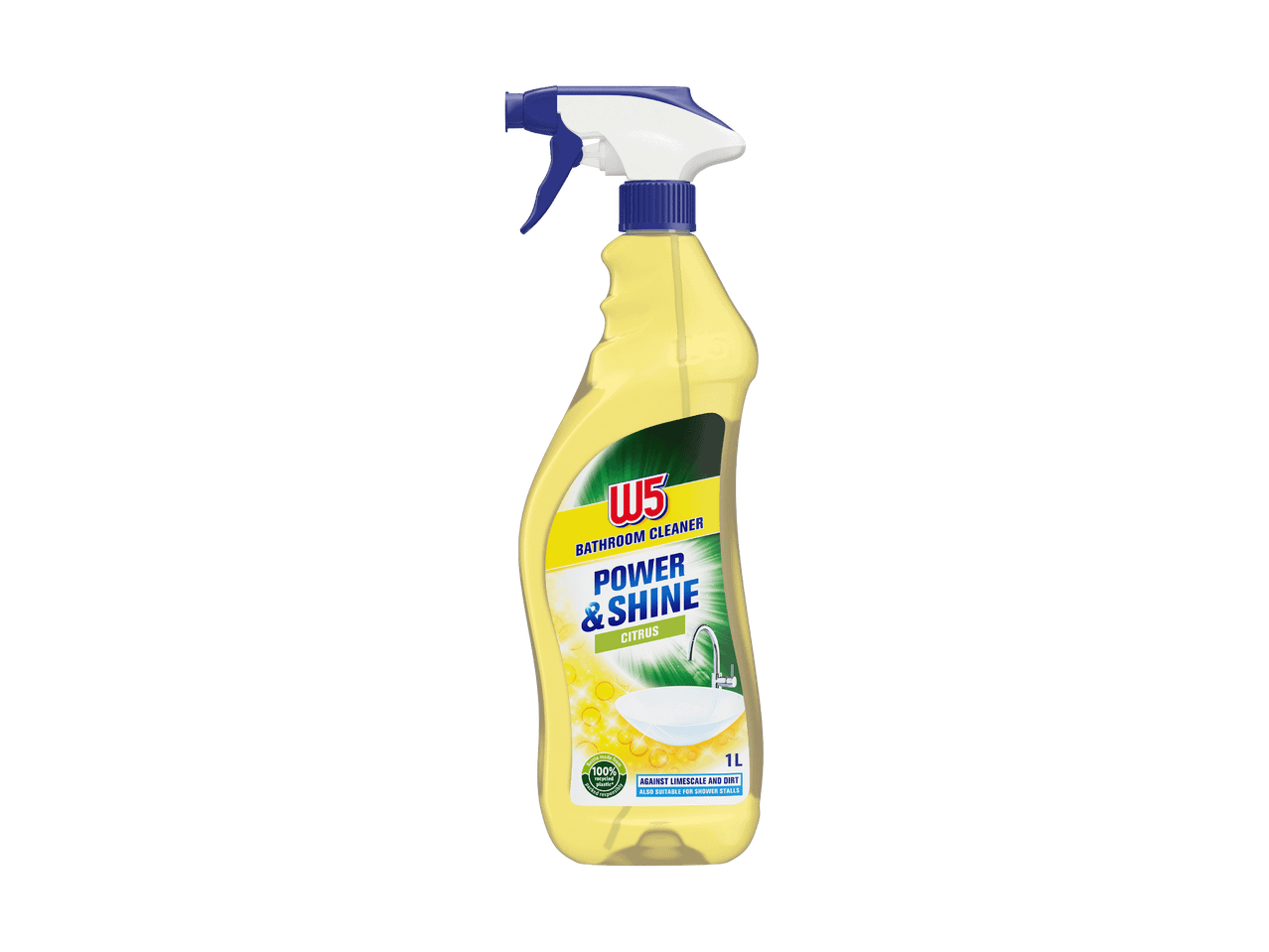 Badeværelsesrengøringsmiddel med citrusduft, 1L, mod kalk og snavs.