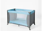 Baby travel cot, light blue and grey.