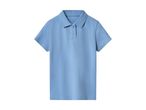 Light blue short-sleeved polo shirt with a scalloped collar and two buttons.