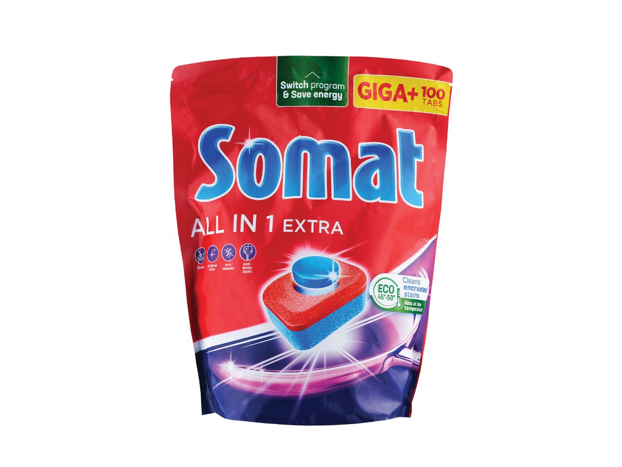 Somat All in 1 Extra: indų plovimo tabletės, 100 tablečių pakuotė.