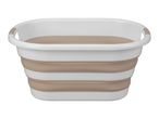 Collapsible laundry basket in white and beige