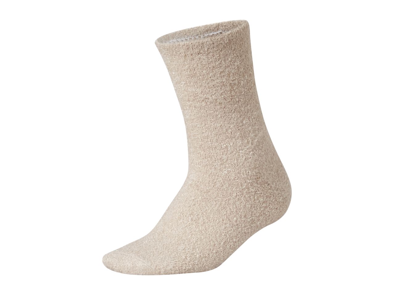 Beige, soft-textured crew sock shown in a side profile against a white background