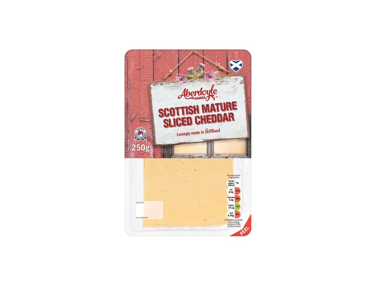 Aberdoyle Scottish Mature Cheddar, sliced.