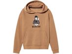 Brown hoodie with a Wednesday Addams graphic holding a cup and Thing.