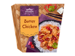 Frango com manteiga Vitasia, estilo indiano, com arroz.