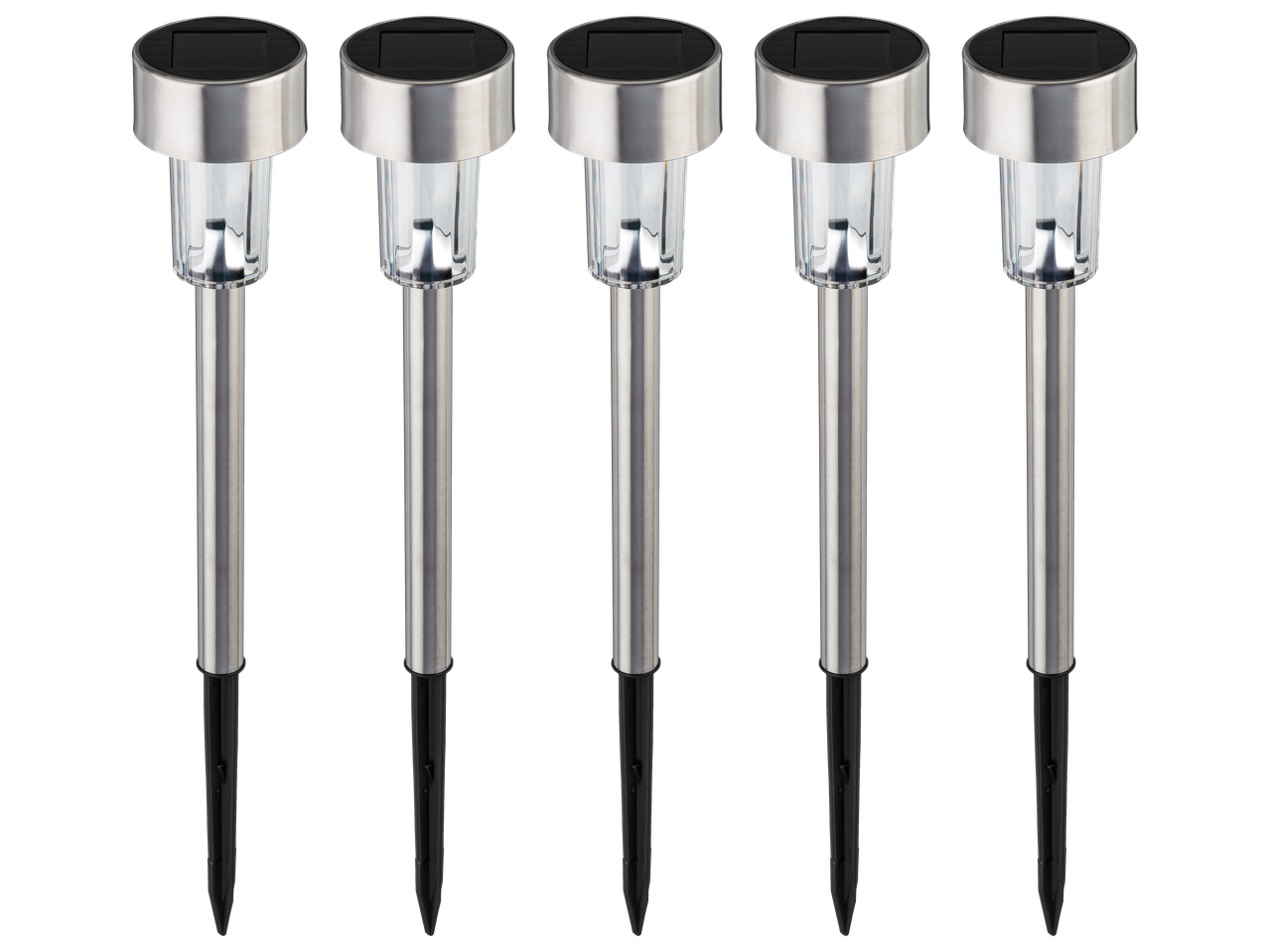 Livarno LED Solar Lights, set of 5, with stainless steel and black solar panels