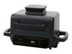 Black electric grill with digital display showing 0:00