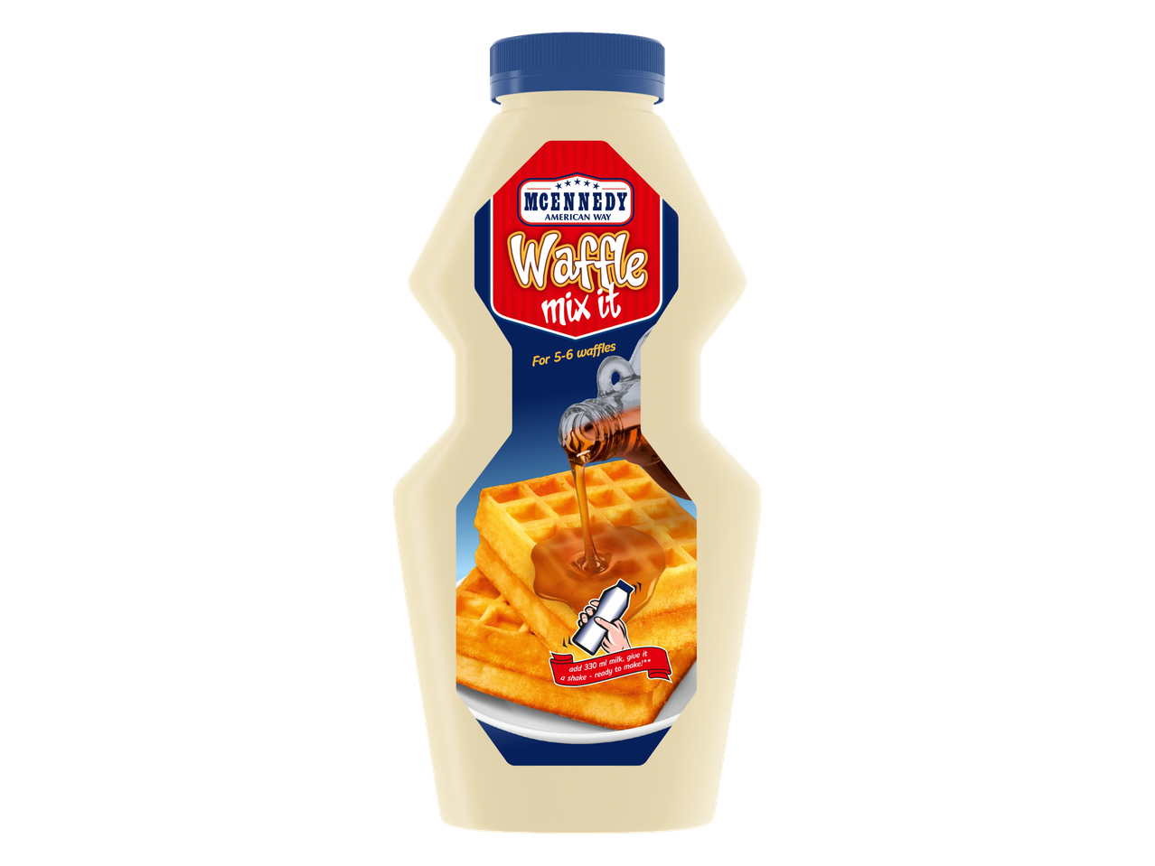 Garrafa McEnnedy Waffle Mix It com waffles e xarope, para 5-6 waffles.