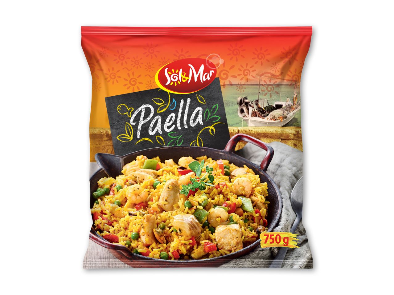 Sol&Mar paella frossenret i en 750g pose.