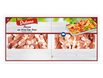 Embalagem de bacon fumado Dulano em tiras, com uma imagem de sugestão de apresentação.