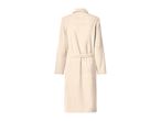 Cream-colored bathrobe with a tie belt, seen from the back.