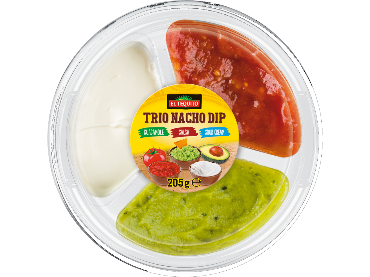 El Tequito Trio Nacho Dip: guacamole, salsa și smântână.