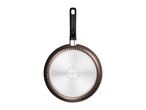 Bottom of a frying pan with a handle, showing induction technology and handwash only instructions.
