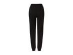 Black women's sweatpants with an elastic waistband and cuffed ankles.