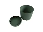 Green plastic planter and saucer.