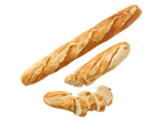 Deux baguettes et des tranches de pain sur fond noir.