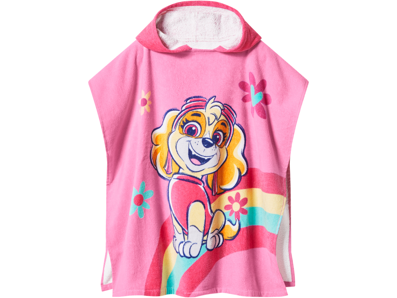 Poncho de bain LUPILU rose pour enfant avec motif de Skye de Pat' Patrouille et arc-en-ciel