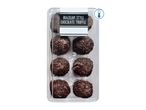 A clear plastic container of eight Brazilian-style chocolate truffles with sprinkles, labeled as 'CHILLED'.