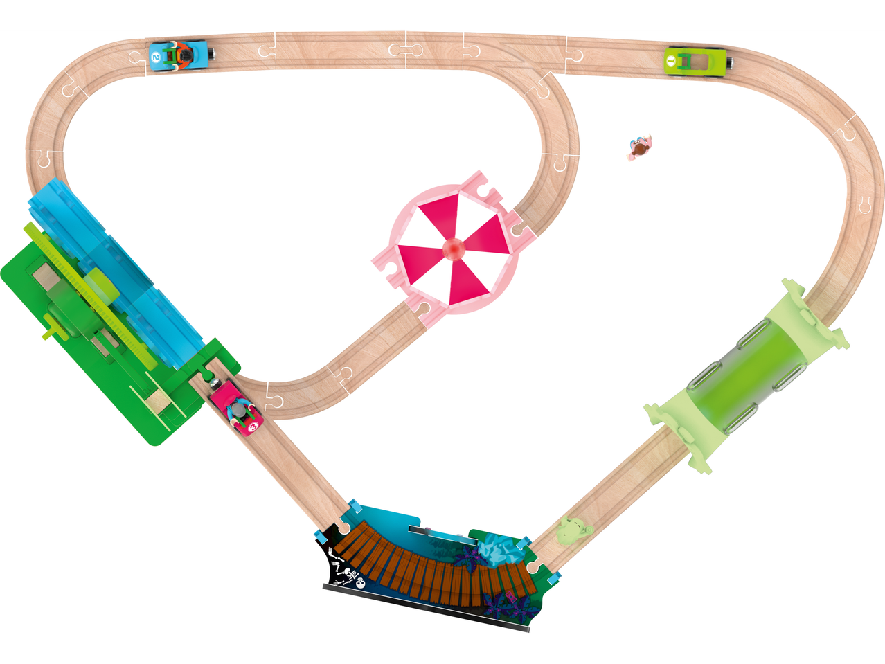 Lupilu® drveni set voza sa šinama, automobilima i raznim elementima za igru.