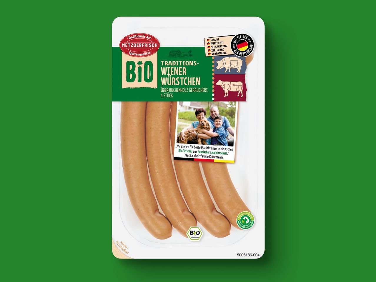 Bio Metzgfrisch Wiener Würstchen, traditionell.