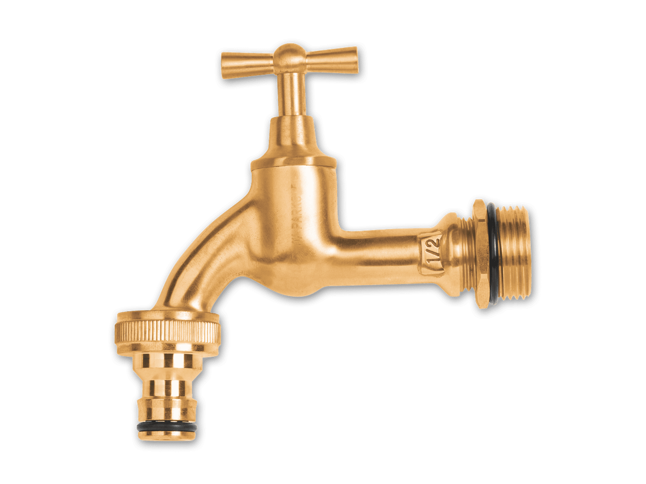 Goldener Wasserhahn mit 1/2-Zoll-Anschluss und Schlauchkupplung