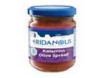 Eridanous Kalamon Olive Spread in a glass jar with a blue lid.