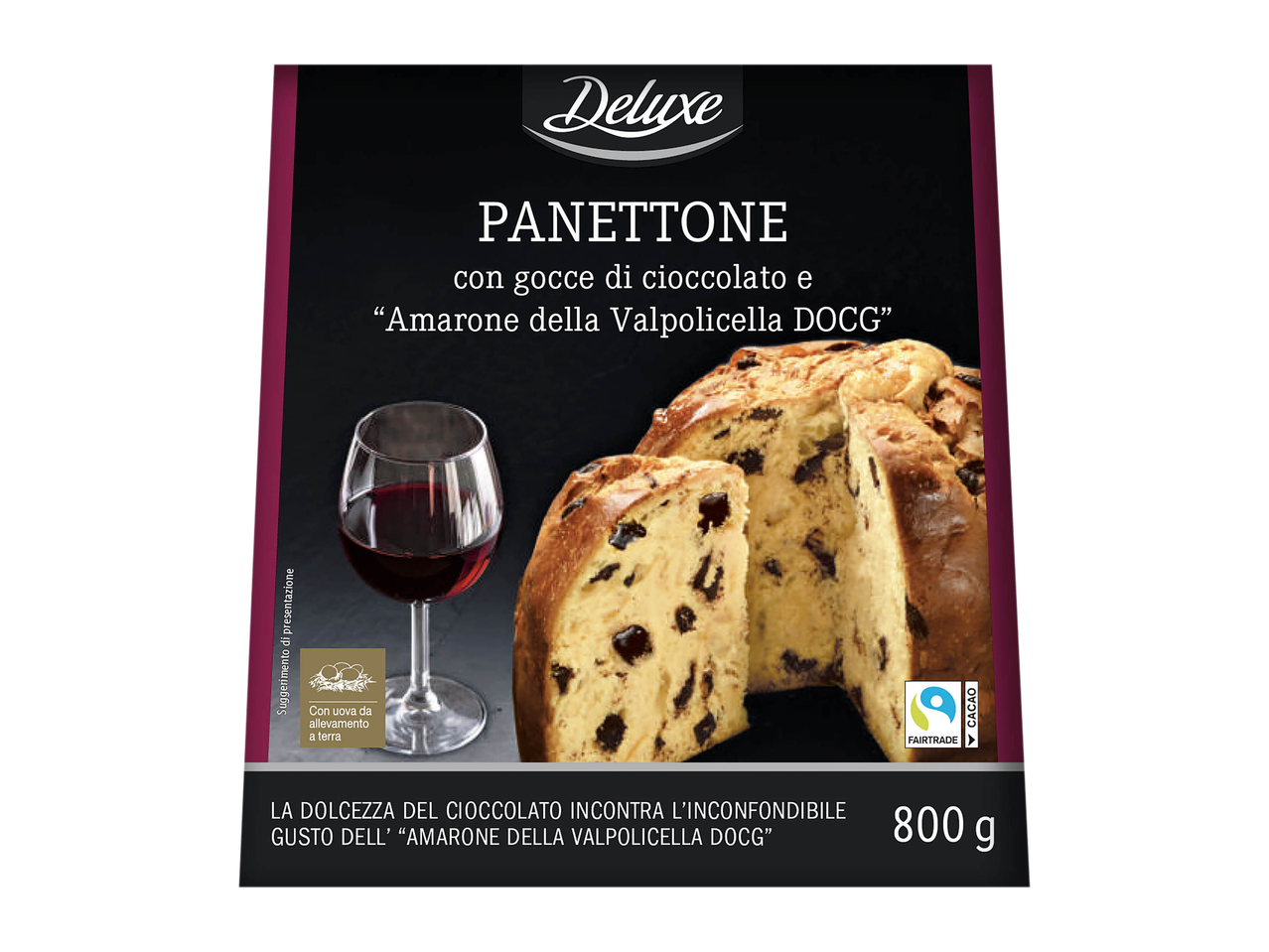 Panettone con gocce di cioccolato e "Amarone della Valpolicella DOCG"