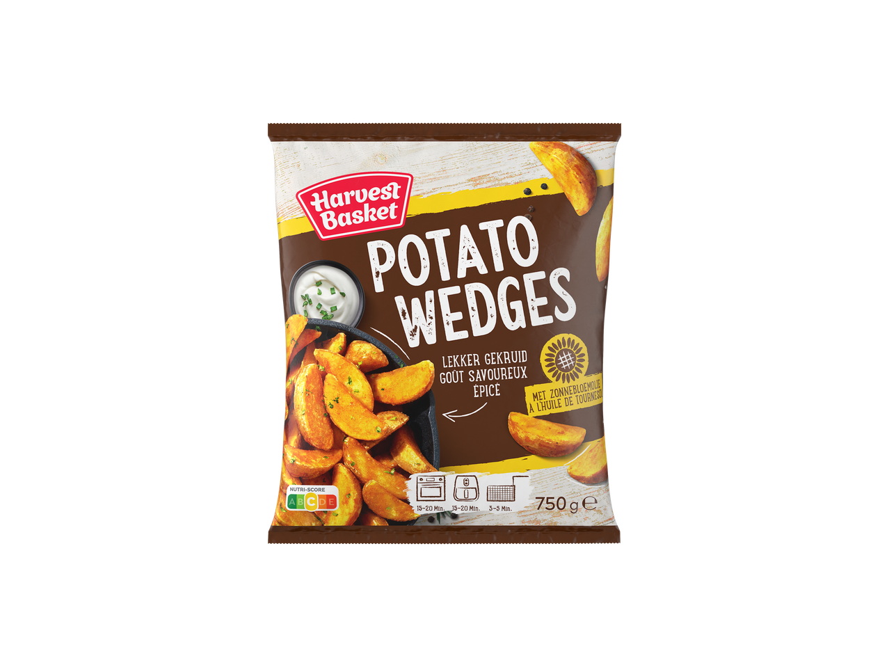 Harvest Basket Aardappelpartjes met schil, gekruid, in een verpakking van 750g.