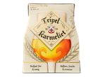 Kartonnen verpakking van Belgisch tripel bier met een afbeelding van een gevuld bierglas.
