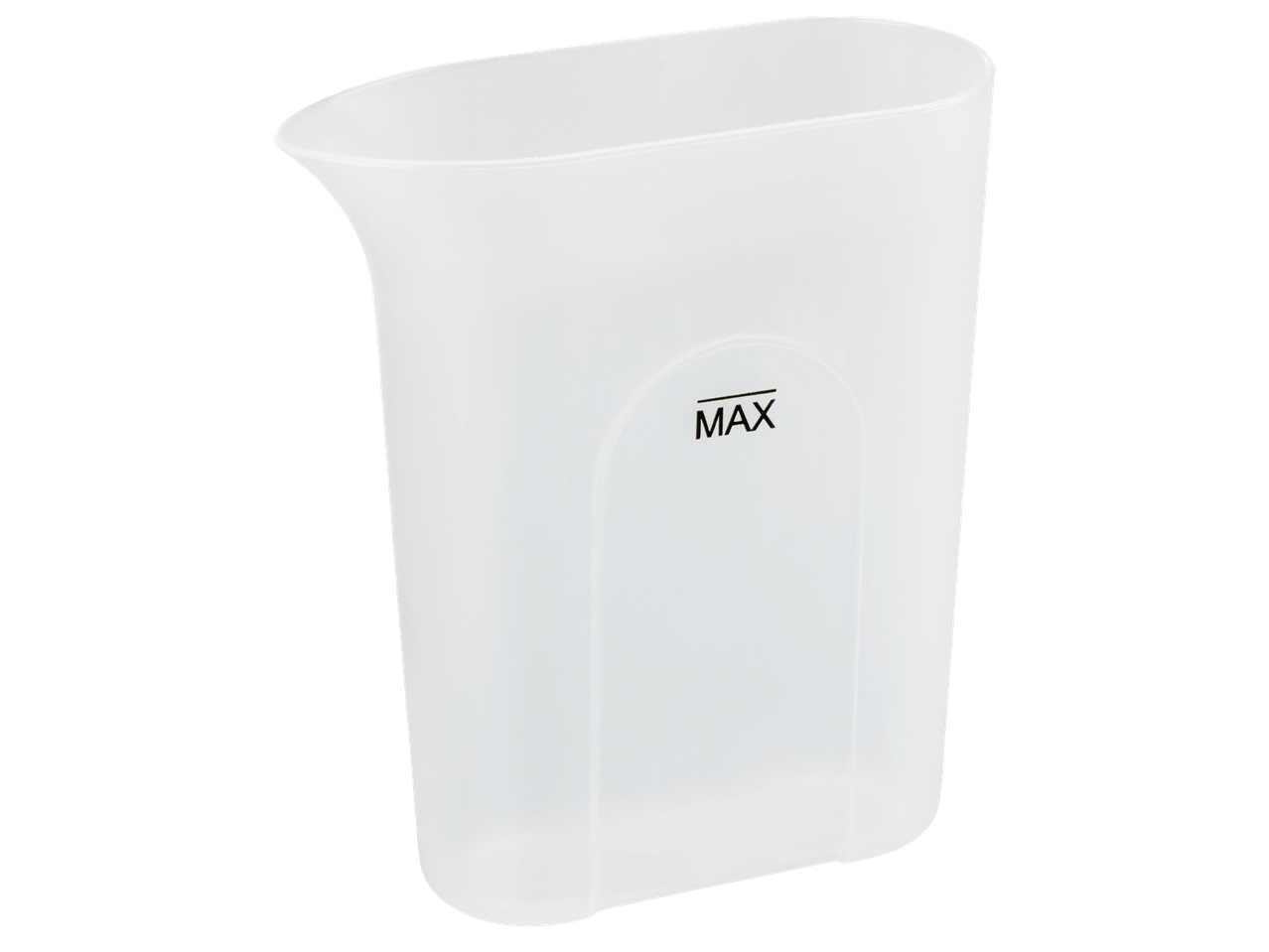 Прозрачна пластмасова мерителна чаша с надпис 'MAX' отстрани.