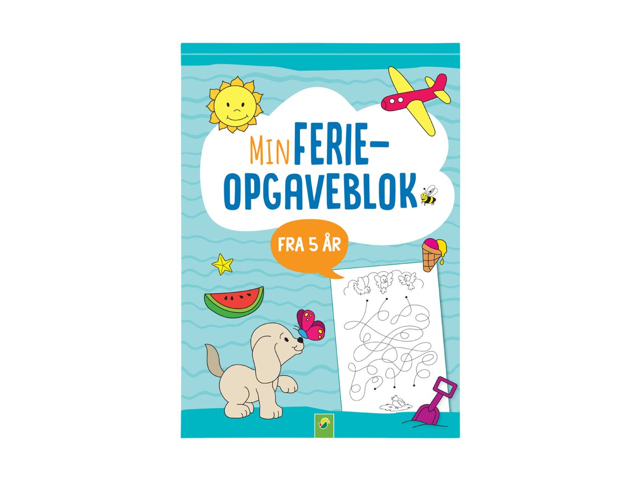 Aktivitetsbog for børn med ferietema og opgaver.