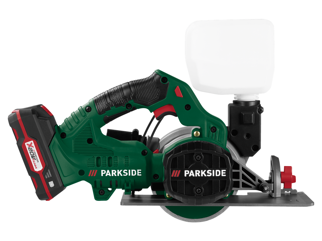 Parkside 20 V akuga plaadilõikur koos X 20 V Team akuga ja veepaagiga