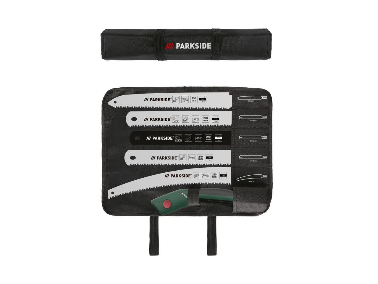 Set di seghe Parkside con custodia: lame di varie dimensioni per legno, plastica e metallo.