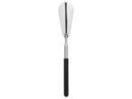 A silver and black shoehorn with a telescopic handle.