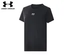 Black short-sleeved t-shirt with a small white logo on the chest