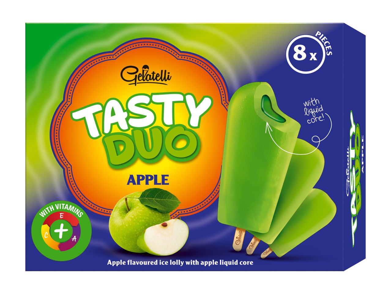 Pakovanje od 8 sladoleda Čile Tasty Duo ukusa jabuke.
