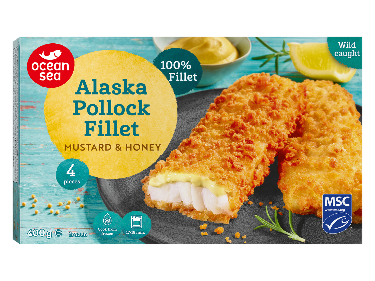 Ocean Sea: Fileuri de pollock din Alaska cu muștar și miere, 4 buc.