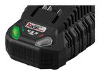 A black power tool battery with a green indicator light and white text showing 'X20V TEAM' and '4.5 A max.'