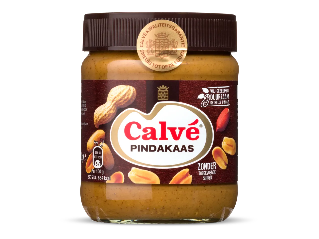 Calvé Pindakaas pot met duurzame pinda's.