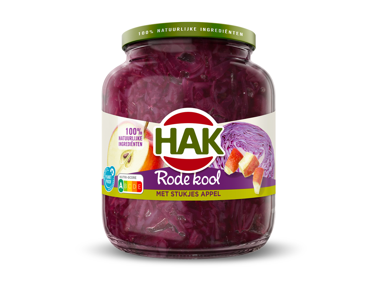 Pot rode kool met stukjes appel, 100% natuurlijke ingrediënten en Nutri-Score A.