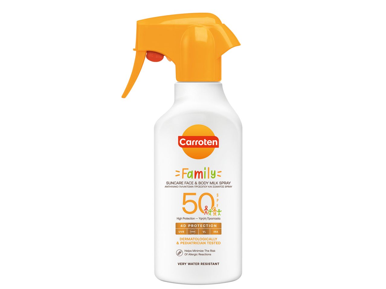 Αντηλιακό γαλάκτωμα σε σπρέι Caroten Family SPF 50.