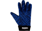 Blue kids' football glove with a dark blue abstract pattern and 'GRASSROOTS SPORTS' logo.