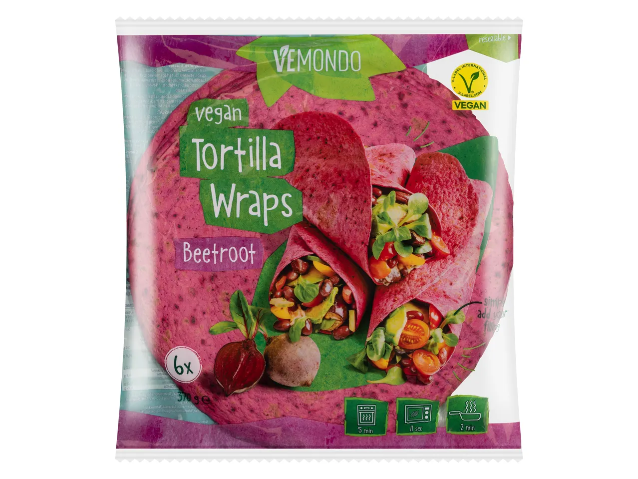 VEMUNDO céklás vegán tortilla.