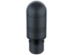 Black, cylindrical object with a dome-shaped top and grooves.