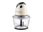 Cream and chrome food chopper with a clear bowl and '1973' embossed on the base.