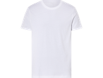 Uma camiseta branca lisa, com gola redonda.