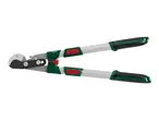 A pair of green and black loppers with silver handles.