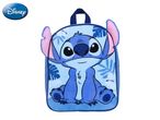 Blue backpack with a large Stitch character design and tropical leaf patterns.