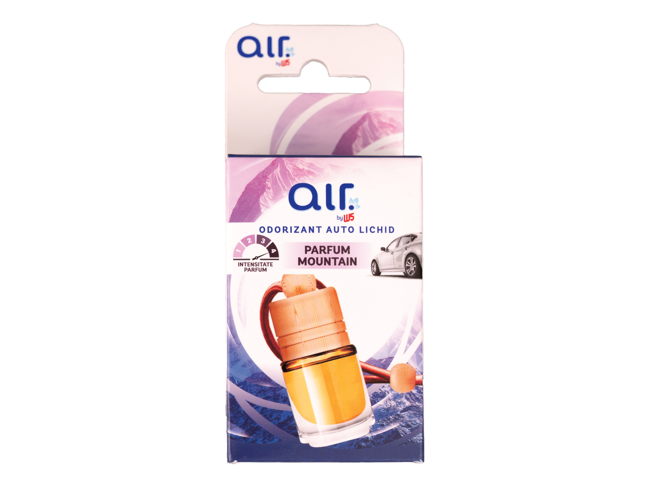 Odorizant auto lichid AIR by W5, parfum Mountain, cu intensitate reglabilă.