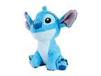 Blue plush toy with large ears and black eyes, sitting upright.